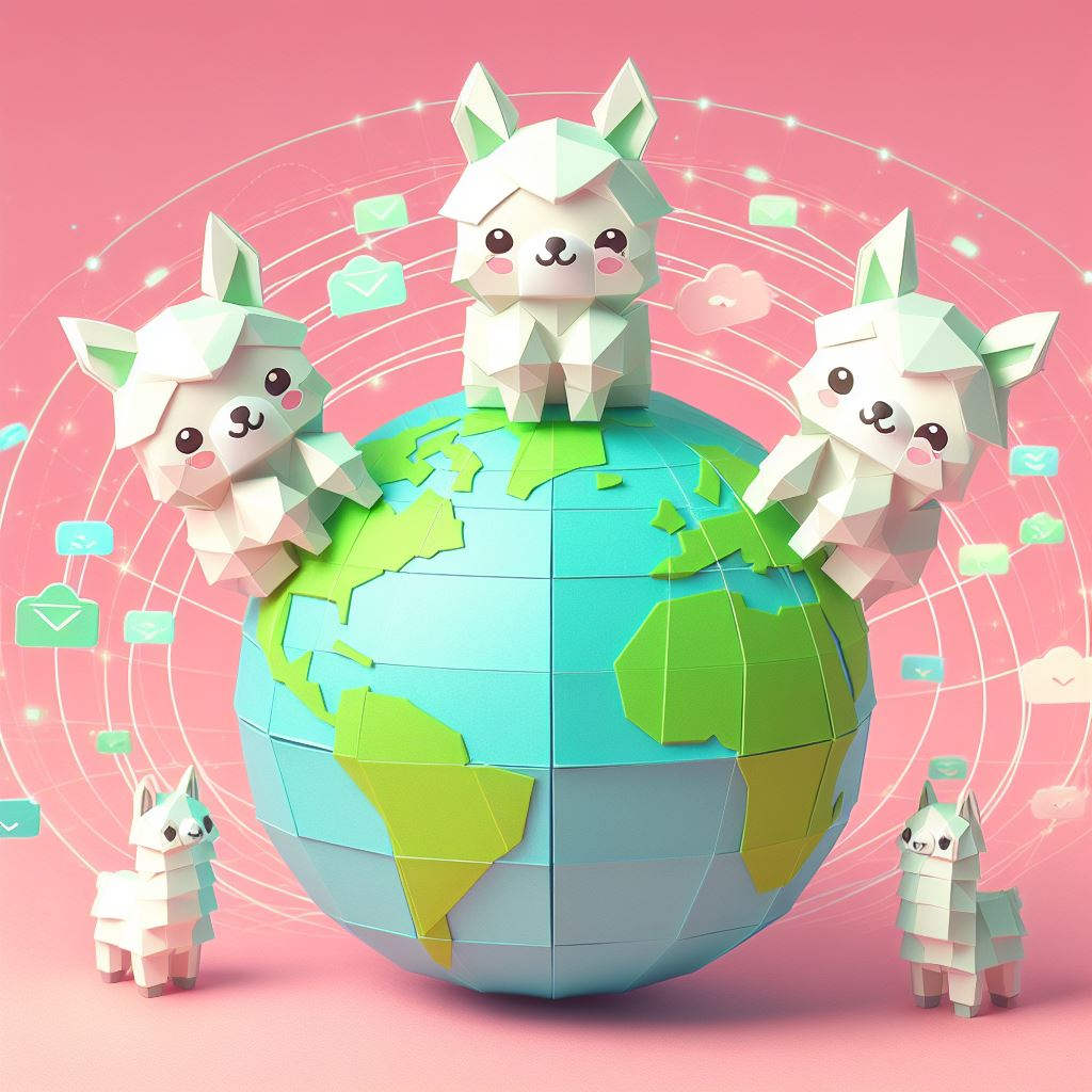 artistical representation of rama http proxy as llamas spread across the globe
