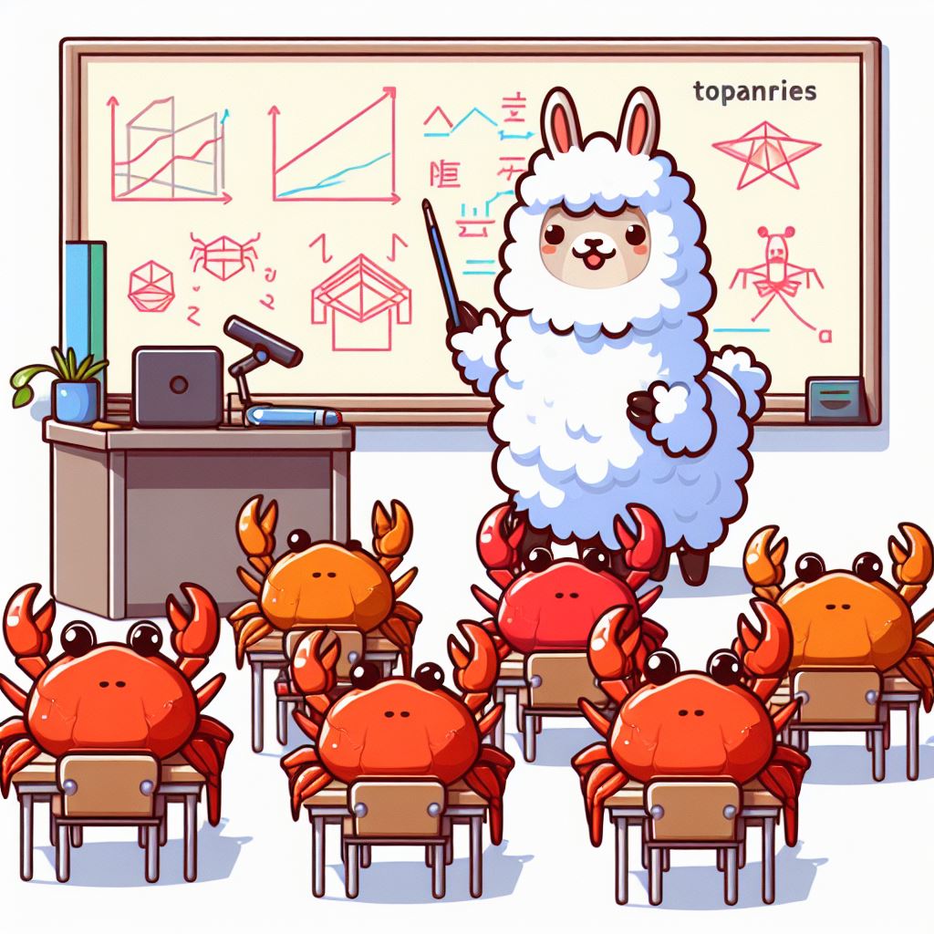 llama teaching a class of crabs